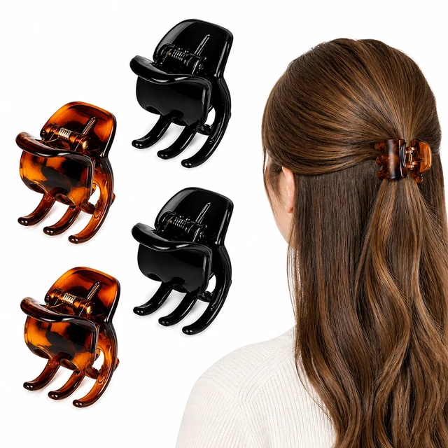 Alt view image 2 of 7 - Medium Claw Clips for Women - 4 Pack Hair Jaw Clips, 1.37 Inch Nonslip Hair Accessories for Easy Updo, Makeup & Face Washing, Black and Brown Plastic Hair Claws for All Hair Types