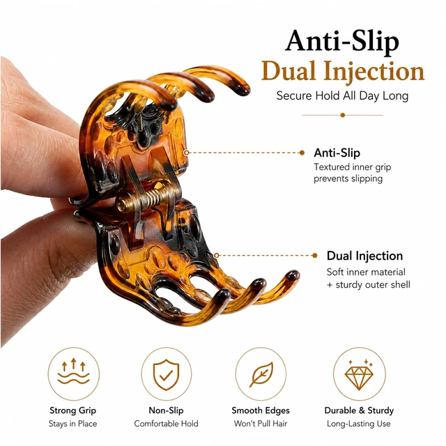 Alt view image 3 of 7 - Medium Claw Clips for Women - 4 Pack Hair Jaw Clips, 1.37 Inch Nonslip Hair Accessories for Easy Updo, Makeup & Face Washing, Black and Brown Plastic Hair Claws for All Hair Types