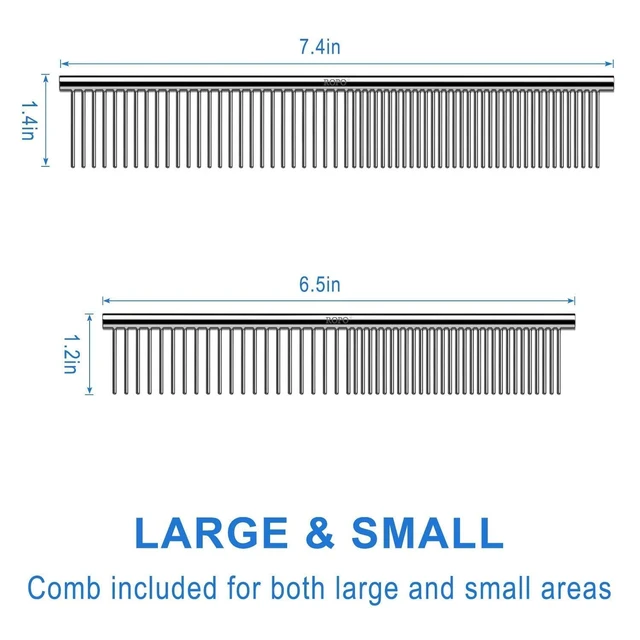 Alt view image 3 of 6 - Pet Steel Combs Dog Cat Comb Tool for Removing Matted Fur - Pet Dematting Comb with Rounded Teeth and Non-Slip Grip Handle - Prevents Knots and Mats for Long and Short Haired Pets,6.5IN/7.4IN