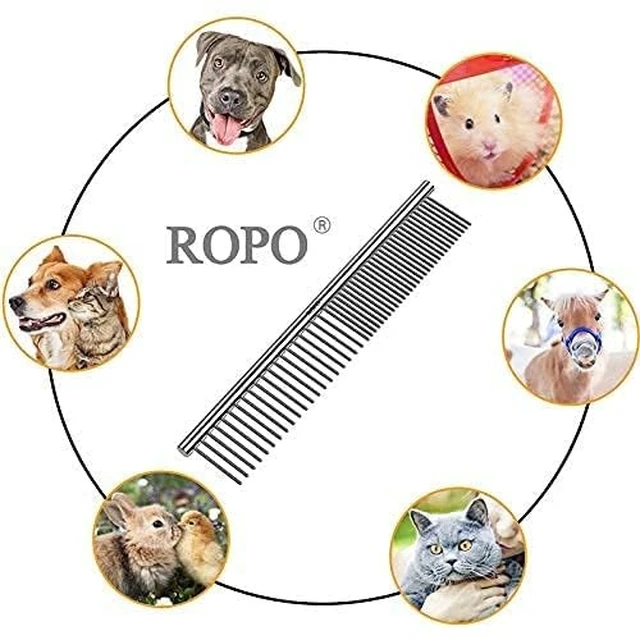 Alt view image 6 of 6 - Pet Steel Combs Dog Cat Comb Tool for Removing Matted Fur - Pet Dematting Comb with Rounded Teeth and Non-Slip Grip Handle - Prevents Knots and Mats for Long and Short Haired Pets,6.5IN/7.4IN