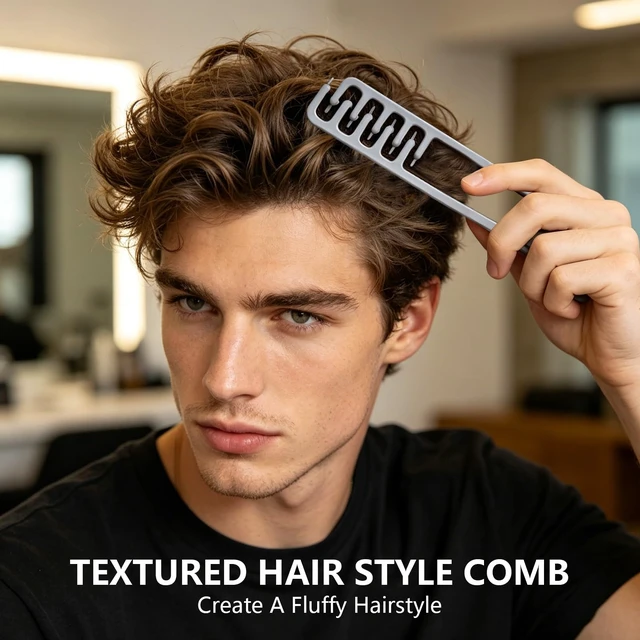 Alt view image 3 of 7 - 2 Pcs Texture Comb, Wide Tooth Volumizing Hair Comb, Anti-Frizz Root Lifter | for Fluffy Volume & Fringe Parting, Creates Natural Waves & Bangs, Daily Grooming Comb For Men Women All Hair.