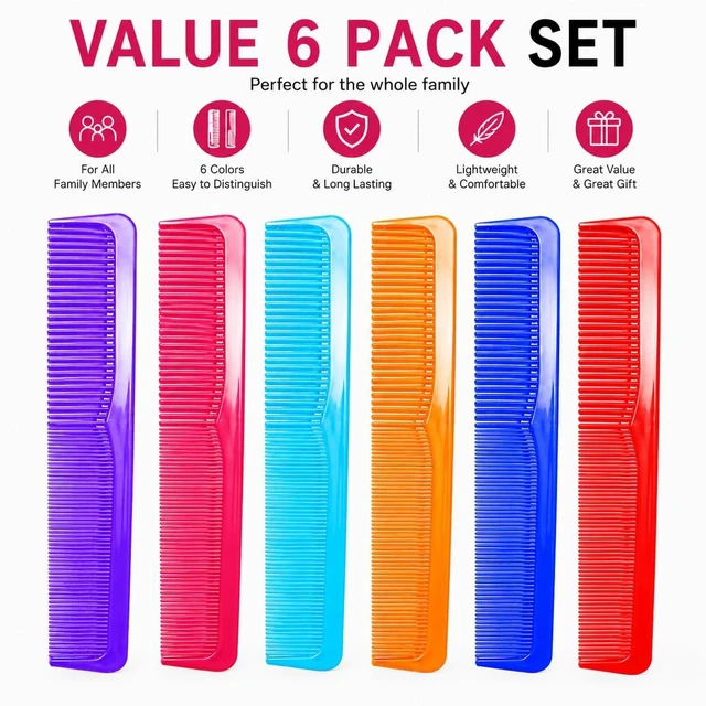 Alt view image 3 of 7 - Large Dressing Hair Comb Set (6 Pack) 9 Inch Coarse & Fine Tooth Barber Combs for Wet, Thick, Curly & Long Hair, Detangling Styling Comb Set for Men & Women
