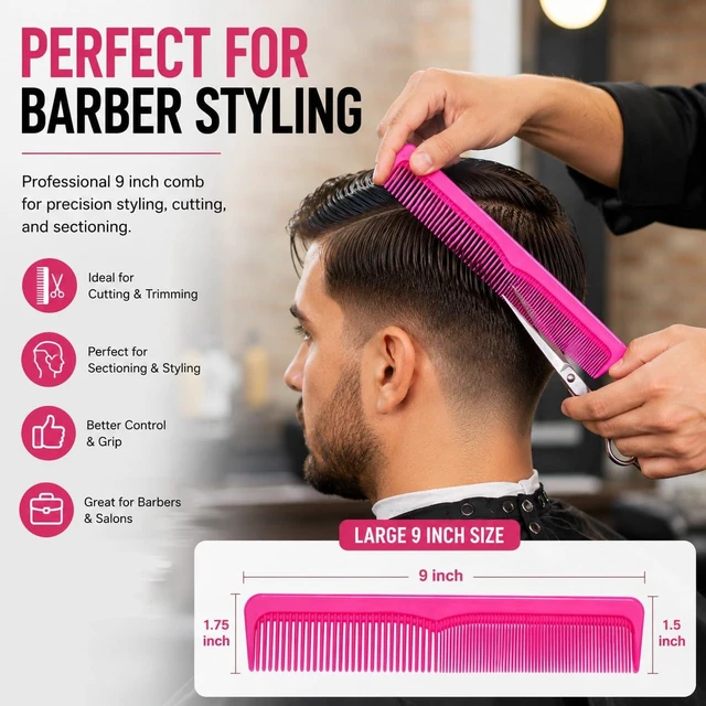 Alt view image 5 of 7 - Large Dressing Hair Comb Set (6 Pack) 9 Inch Coarse & Fine Tooth Barber Combs for Wet, Thick, Curly & Long Hair, Detangling Styling Comb Set for Men & Women