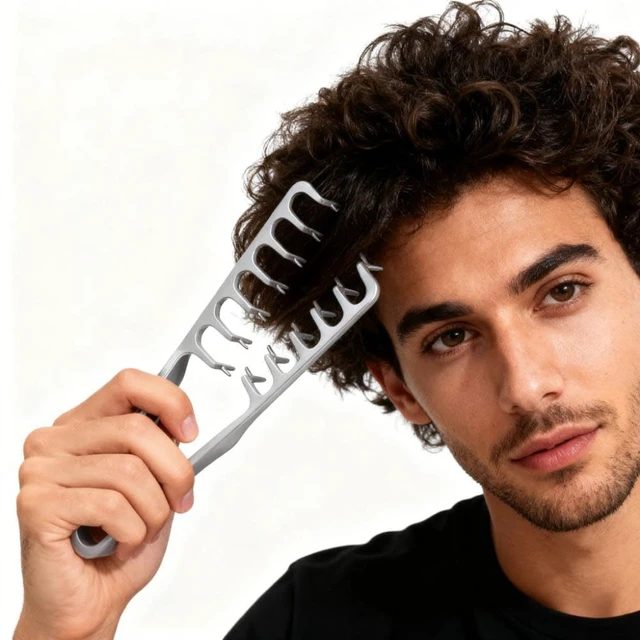 Alt view image 4 of 6 - Texture Comb - Wide & Fine-Tooth Volumizing Hair Styling Tool, Anti-Frizz Fluffy Hairbrush for Men & Women, Suitable for All Hair Types (Black + Gray)
