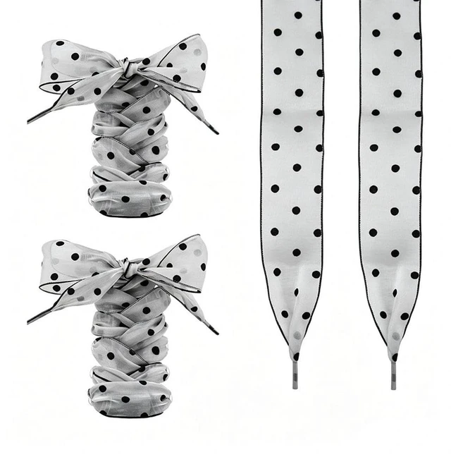 Main image of Dot Ribbon Shoe Laces for Women Girls Sneaker Tennis Shoes Ribbon Laces for Sneakers Shoestrings for Women Girls Black And White Polka Dot Patterned Shoelaces for Sneakers Boots Lace Shoestrings