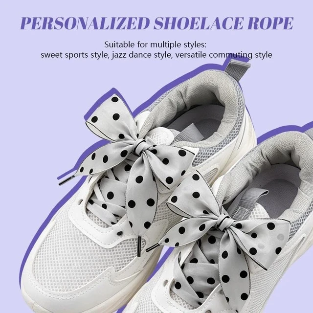 Alt view image 3 of 7 - Dot Ribbon Shoe Laces for Women Girls Sneaker Tennis Shoes Ribbon Laces for Sneakers Shoestrings for Women Girls Black And White Polka Dot Patterned Shoelaces for Sneakers Boots Lace Shoestrings