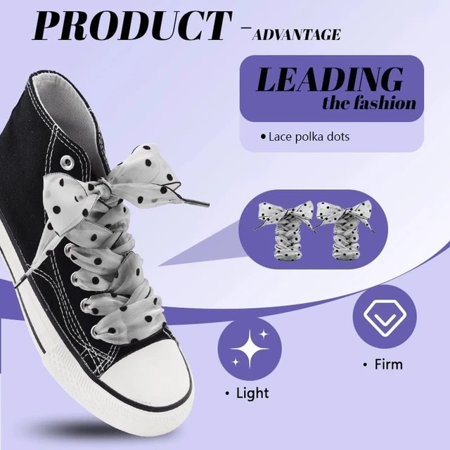Alt view image 4 of 7 - Dot Ribbon Shoe Laces for Women Girls Sneaker Tennis Shoes Ribbon Laces for Sneakers Shoestrings for Women Girls Black And White Polka Dot Patterned Shoelaces for Sneakers Boots Lace Shoestrings