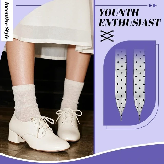 Alt view image 5 of 7 - Dot Ribbon Shoe Laces for Women Girls Sneaker Tennis Shoes Ribbon Laces for Sneakers Shoestrings for Women Girls Black And White Polka Dot Patterned Shoelaces for Sneakers Boots Lace Shoestrings