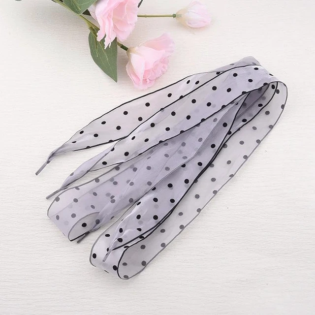 Alt view image 7 of 7 - Dot Ribbon Shoe Laces for Women Girls Sneaker Tennis Shoes Ribbon Laces for Sneakers Shoestrings for Women Girls Black And White Polka Dot Patterned Shoelaces for Sneakers Boots Lace Shoestrings