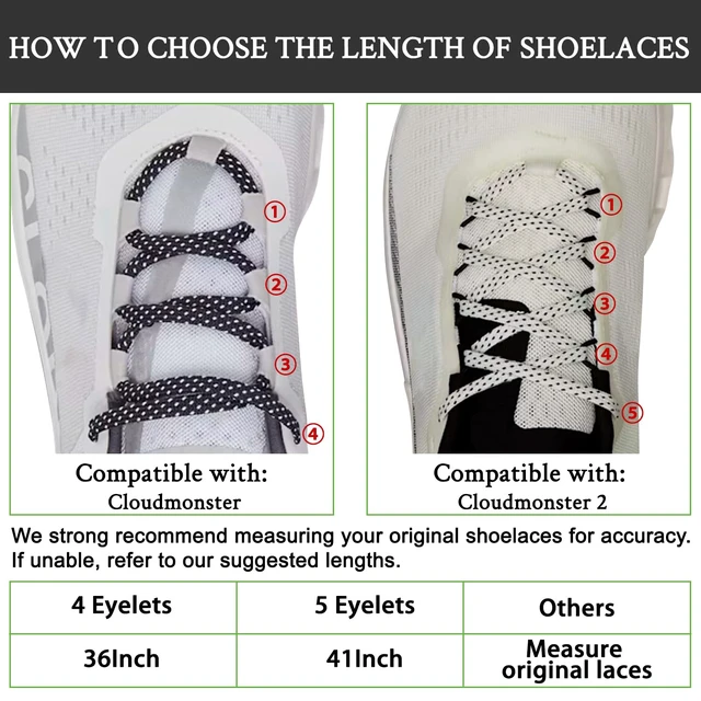 Alt view image 2 of 6 - Shoe Laces for On Cloudmonster Cloud Monster Replacement Shoelaces | 7MM Flat Laces | Material: Polyester | Color:Black&Whitedots, Size:36Inch