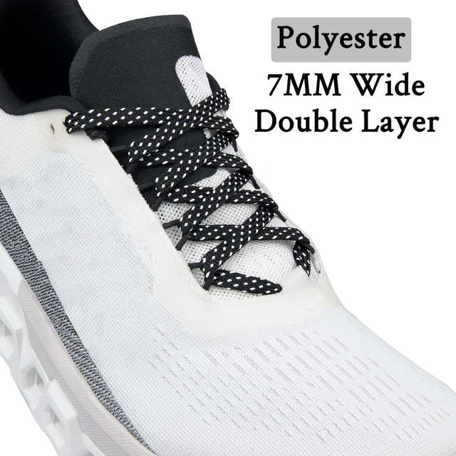 Alt view image 3 of 6 - Shoe Laces for On Cloudmonster Cloud Monster Replacement Shoelaces | 7MM Flat Laces | Material: Polyester | Color:Black&Whitedots, Size:36Inch