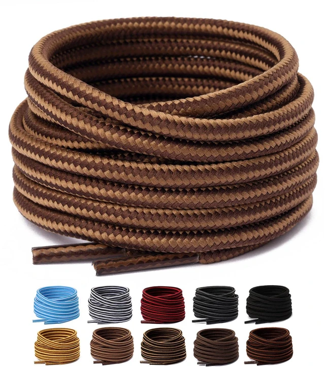 Main image of 2 Pair Round Shoelaces for Sneakers, Heavy Duty and Durable Shoe Laces for Hiking Work Boots, Light Brown/Coffee, 54 inch(137cm)