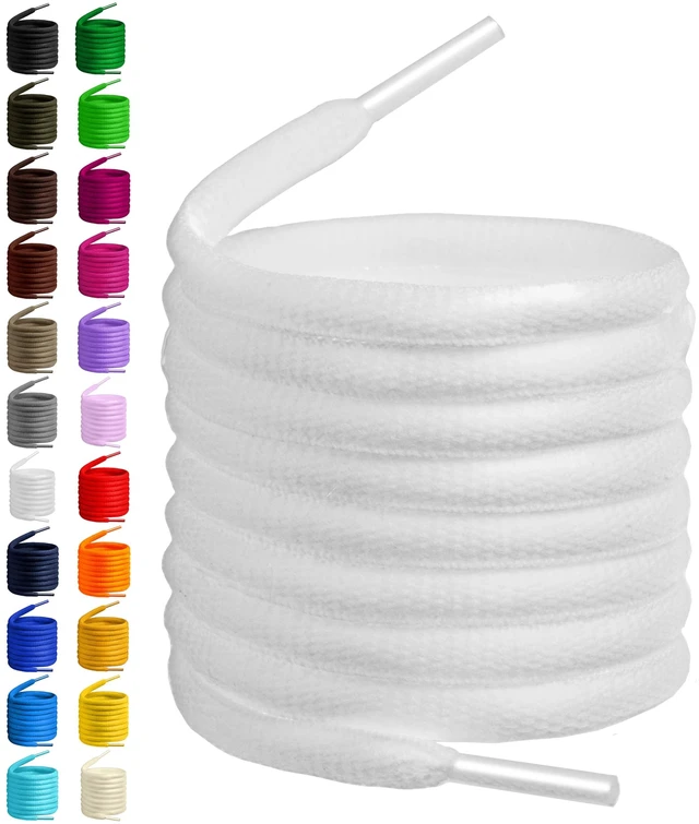 Main image of Oval Shoelaces 27 Colors Half Round 1/4" Shoe Laces 4 Different Lengths (56" (142cm) - XL, White)