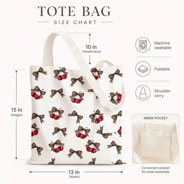 Alt view image 6 of 6 - Leopard Print Cherry Canvas Tote Bag for Women,Leopard Lover Gifts for Women,Tote Bag with Inner Pocket,Trendy Funky Cheetah red Y2K Canvas Shopping Bags for Girl Sister Daughter Mom Friend