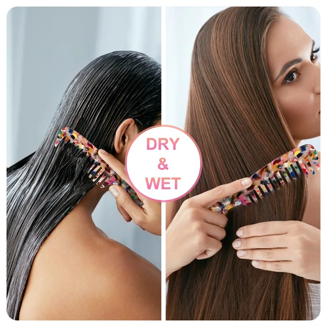 Alt view image 3 of 7 - Large Wide Tooth Hair Comb Tortoise Shell Comb for Thick Curly Hair | Cellulose Acetate Hair Detangling Comb Round Tooth for Women Men or Kids, Anti-Static Wet or Dry, Multi-colored