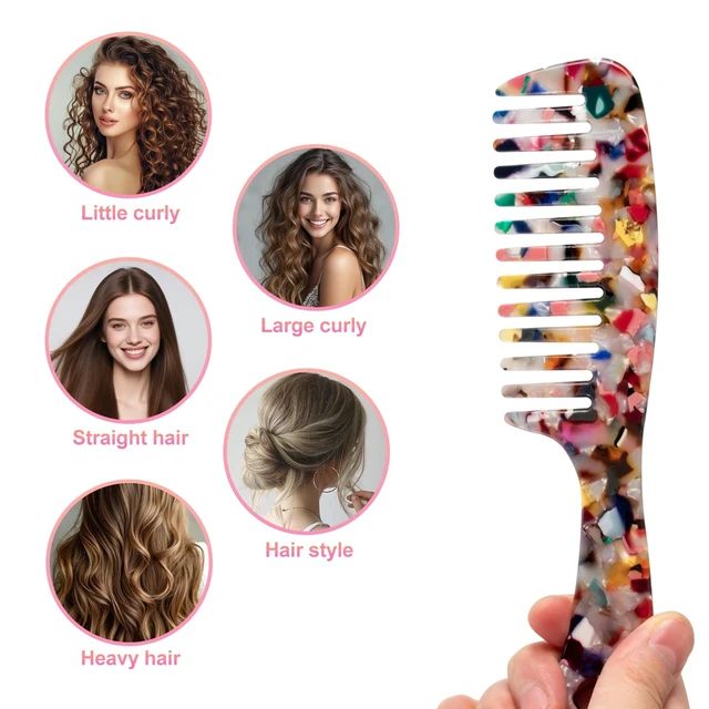 Alt view image 4 of 7 - Large Wide Tooth Hair Comb Tortoise Shell Comb for Thick Curly Hair | Cellulose Acetate Hair Detangling Comb Round Tooth for Women Men or Kids, Anti-Static Wet or Dry, Multi-colored