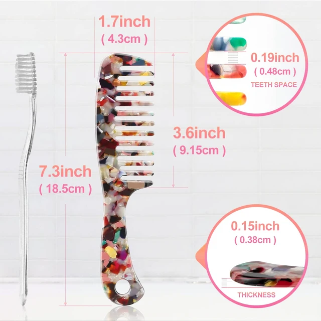 Alt view image 2 of 7 - Large Wide Tooth Hair Comb Tortoise Shell Comb for Thick Curly Hair | Cellulose Acetate Hair Detangling Comb Round Tooth for Women Men or Kids, Anti-Static Wet or Dry, Multi-colored
