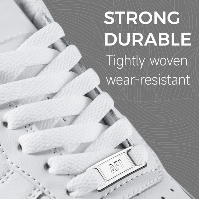 Alt view image 3 of 7 - Flat Shoe Laces with AF1 Metal Tags for Air Force 1s | White Shoelaces for Sneakers Athletic Running Shoes, AF1 Replacement Laces with Shoe Charms, Thick & Sturdy