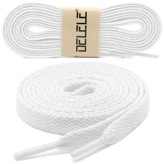 Alt view image 2 of 7 - Flat Sneakers Shoe Laces: 43 Inch White Shoelaces | 2 Pairs 5/16" Wide, Durable Polyester, Stay tied, Replacement Shoestrings for Sneakers, Fit Men Women