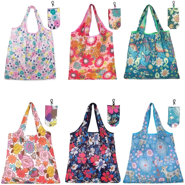 Main image of 6 Pcs Reusable Shopping Bags Foldable, Machine Washable Shopping Grocery Bags in Pocket , Eco-Friendly Travel Recycle Shopping Bags, Waterproof Pouch Tote Bags for Daily Shopping Supplies load