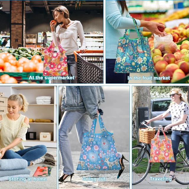 Alt view image 2 of 7 - 6 Pcs Reusable Shopping Bags Foldable, Machine Washable Shopping Grocery Bags in Pocket , Eco-Friendly Travel Recycle Shopping Bags, Waterproof Pouch Tote Bags for Daily Shopping Supplies load