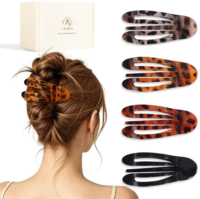 Main image of Flat Hair Clips for Medium Thick Hair for Women | Strong Hold Non Slip Hair Barrettes for Yoga Driving, French Duckbill Hair Clips, 4Pcs Tortoiseshell Color