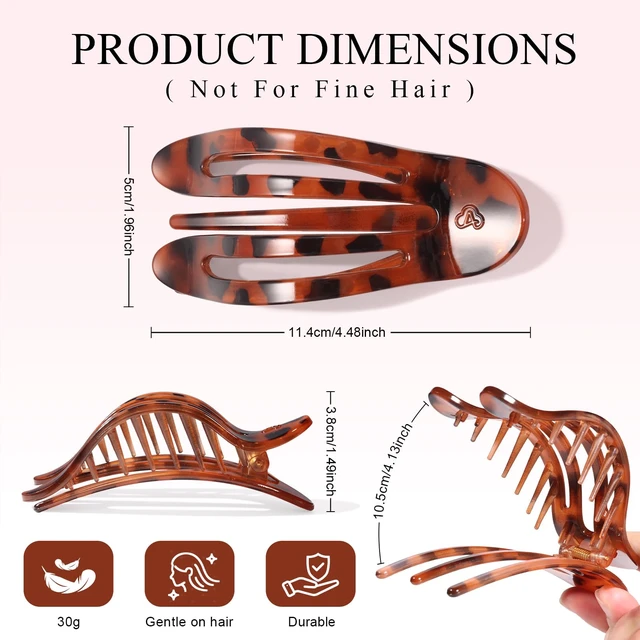 Alt view image 7 of 7 - Flat Hair Clips for Medium Thick Hair for Women | Strong Hold Non Slip Hair Barrettes for Yoga Driving, French Duckbill Hair Clips, 4Pcs Tortoiseshell Color