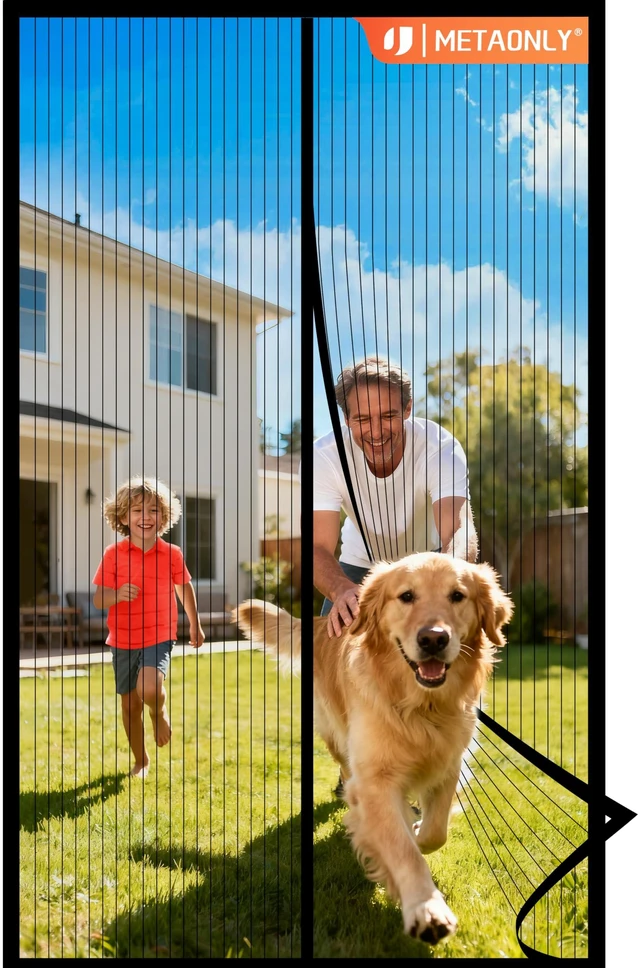 Main image of Magnetic Screen Door Mesh, Works for Patio, Sliding Door, Keeps Bug Mosquito Out, Fresh Air Flow, Fits 36" x 80" Door - Curtain Size 38" x 82", Black