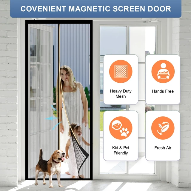 Alt view image 3 of 6 - Magnetic Screen Door Mesh, Works for Patio, Sliding Door, Keeps Bug Mosquito Out, Fresh Air Flow, Fits 36" x 80" Door - Curtain Size 38" x 82", Black
