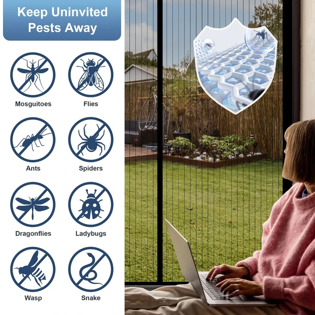 Alt view image 5 of 6 - Magnetic Screen Door Mesh, Works for Patio, Sliding Door, Keeps Bug Mosquito Out, Fresh Air Flow, Fits 36" x 80" Door - Curtain Size 38" x 82", Black