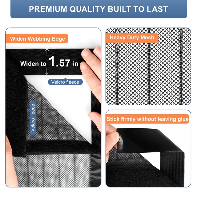 Alt view image 6 of 6 - Magnetic Screen Door Mesh, Works for Patio, Sliding Door, Keeps Bug Mosquito Out, Fresh Air Flow, Fits 36" x 80" Door - Curtain Size 38" x 82", Black