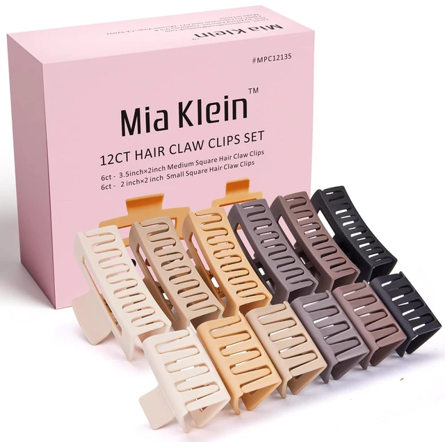 Main image of Hair Claw Clips for Women 12Pcs, Non-slip Great Touch for All Hair Types | 3.5" & 2" Rectangle Matte Clips | Perfect for Short/Long Hair & Frizzy Hair, Daily & Party Styles, Neutral