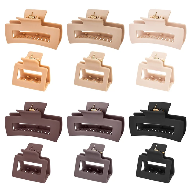 Alt view image 2 of 6 - Hair Claw Clips for Women 12Pcs, Non-slip Great Touch for All Hair Types | 3.5" & 2" Rectangle Matte Clips | Perfect for Short/Long Hair & Frizzy Hair, Daily & Party Styles, Neutral