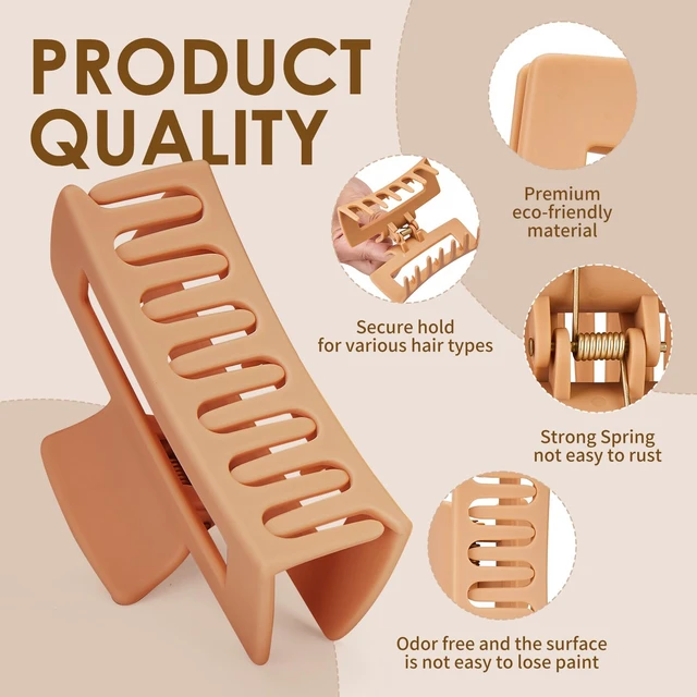 Alt view image 4 of 6 - Hair Claw Clips for Women 12Pcs, Non-slip Great Touch for All Hair Types | 3.5" & 2" Rectangle Matte Clips | Perfect for Short/Long Hair & Frizzy Hair, Daily & Party Styles, Neutral