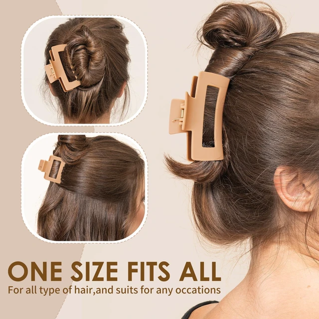 Alt view image 6 of 6 - Hair Claw Clips for Women 12Pcs, Non-slip Great Touch for All Hair Types | 3.5" & 2" Rectangle Matte Clips | Perfect for Short/Long Hair & Frizzy Hair, Daily & Party Styles, Neutral