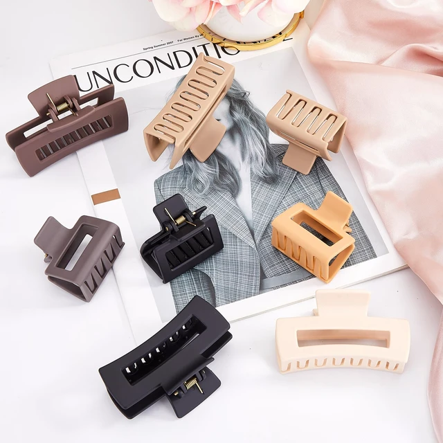 Alt view image 5 of 6 - Hair Claw Clips for Women 12Pcs, Non-slip Great Touch for All Hair Types | 3.5" & 2" Rectangle Matte Clips | Perfect for Short/Long Hair & Frizzy Hair, Daily & Party Styles, Neutral