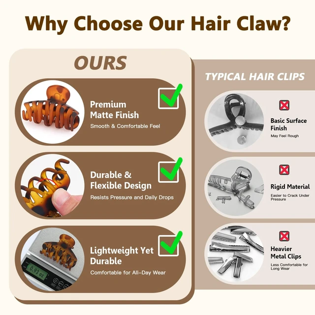 Alt view image 3 of 7 - Matte Claw Hair Clips, 3.3 Inch, Black & Tortoiseshell, 3 Pack | Hair clips for women and teens with strong hold, medium size for everyday styling