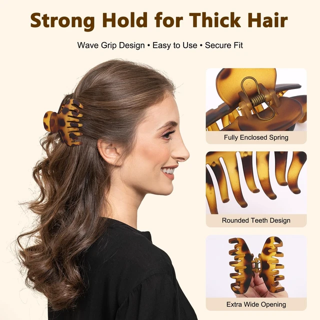 Alt view image 4 of 7 - Matte Claw Hair Clips, 3.3 Inch, Black & Tortoiseshell, 3 Pack | Hair clips for women and teens with strong hold, medium size for everyday styling