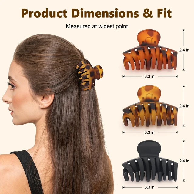 Alt view image 2 of 7 - Matte Claw Hair Clips, 3.3 Inch, Black & Tortoiseshell, 3 Pack | Hair clips for women and teens with strong hold, medium size for everyday styling