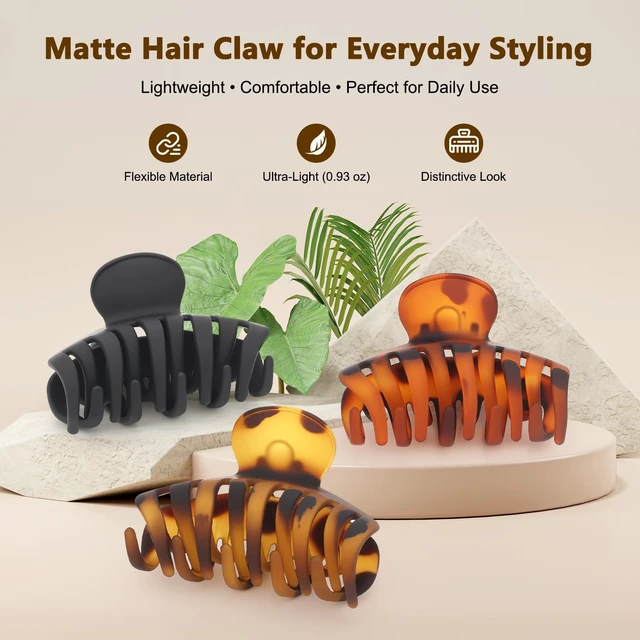 Alt view image 7 of 7 - Matte Claw Hair Clips, 3.3 Inch, Black & Tortoiseshell, 3 Pack | Hair clips for women and teens with strong hold, medium size for everyday styling