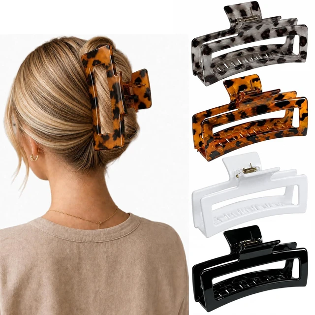 Main image of Jumbo Large Claw Clips, 4-Pack Oversized Rectangle Big Hair Clips for Women, Non-Slip Dark & Light Leopard