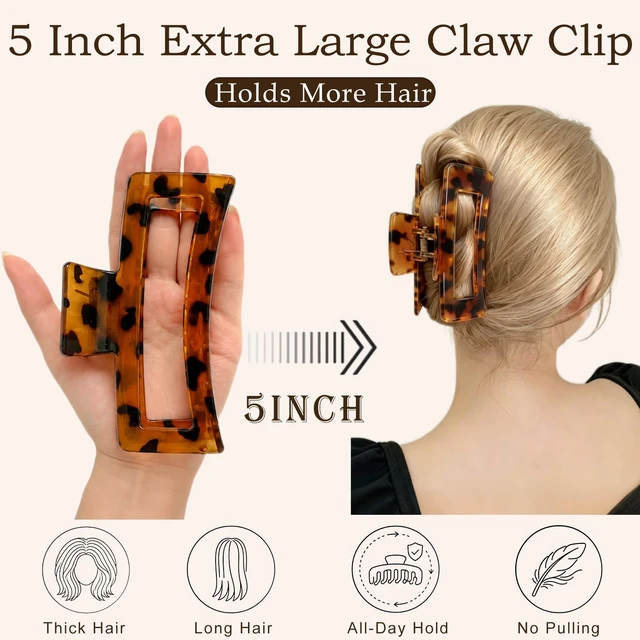 Alt view image 2 of 7 - Jumbo Large Claw Clips, 4-Pack Oversized Rectangle Big Hair Clips for Women, Non-Slip Dark & Light Leopard