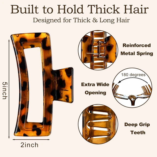 Alt view image 3 of 7 - Jumbo Large Claw Clips, 4-Pack Oversized Rectangle Big Hair Clips for Women, Non-Slip Dark & Light Leopard