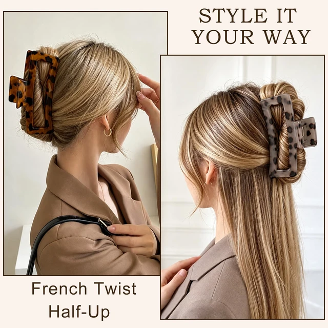 Alt view image 4 of 7 - Jumbo Large Claw Clips, 4-Pack Oversized Rectangle Big Hair Clips for Women, Non-Slip Dark & Light Leopard