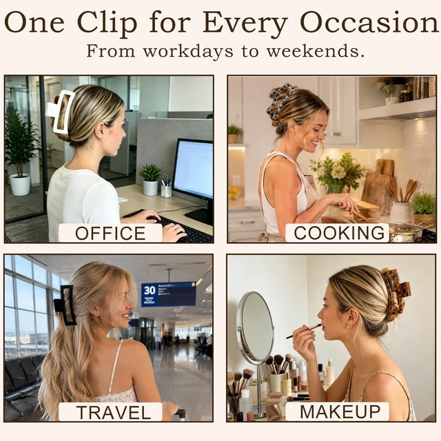 Alt view image 5 of 7 - Jumbo Large Claw Clips, 4-Pack Oversized Rectangle Big Hair Clips for Women, Non-Slip Dark & Light Leopard