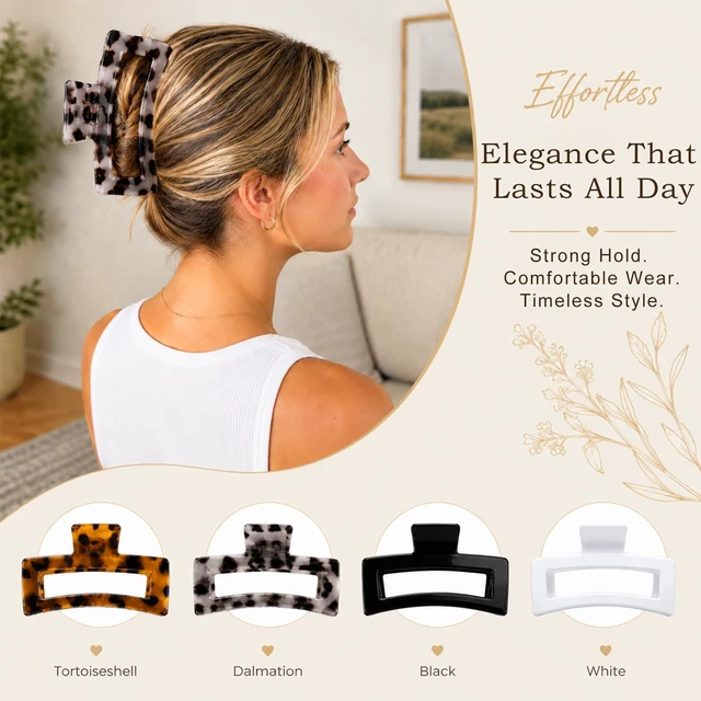 Alt view image 6 of 7 - Jumbo Large Claw Clips, 4-Pack Oversized Rectangle Big Hair Clips for Women, Non-Slip Dark & Light Leopard