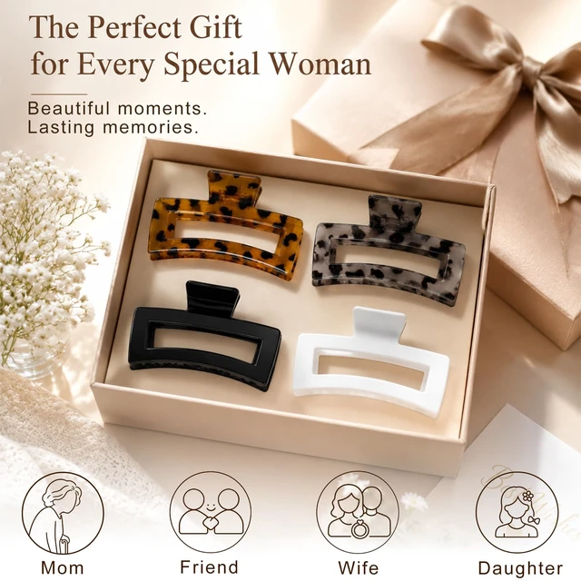 Alt view image 7 of 7 - Jumbo Large Claw Clips, 4-Pack Oversized Rectangle Big Hair Clips for Women, Non-Slip Dark & Light Leopard