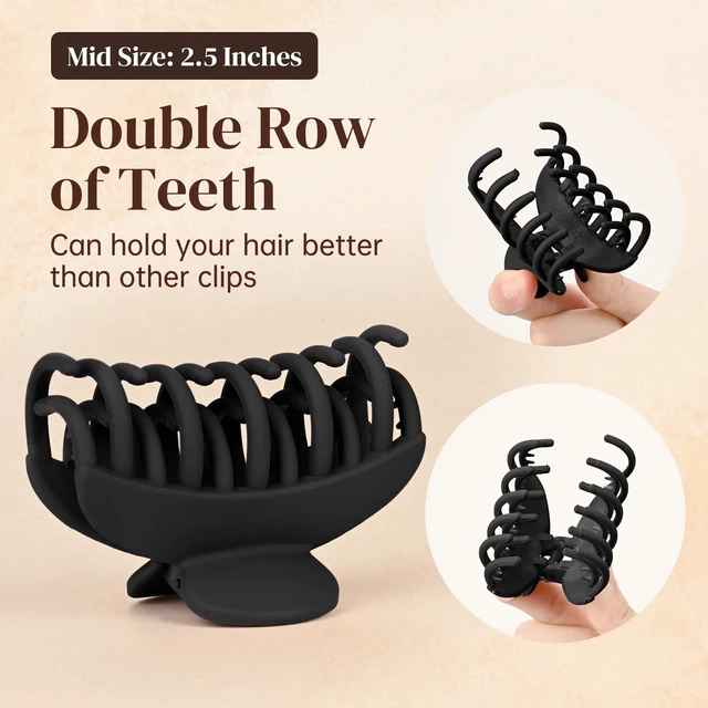 Alt view image 2 of 7 - 4 PCS 2.5 Inch Hair Claw Clips Double Row Teeth Matte Hair Jaw Clips Hair Barrettes Thick Medium Thin Hair Clips for Women (Black)