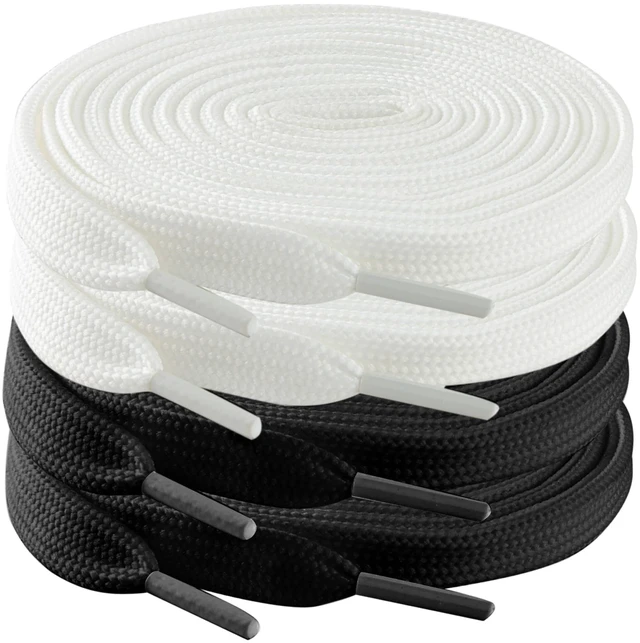 Main image of 4 Pairs of Flat Shoelaces for Sneakers, Athletic Shoes, Casual Sneakers, and Converse High Tops Suitable for Kids and Adults (Black+White, 63"(160CM))