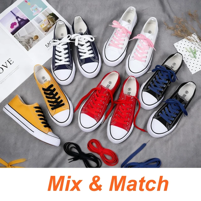 Alt view image 2 of 7 - 4 Pairs of Flat Shoelaces for Sneakers, Athletic Shoes, Casual Sneakers, and Converse High Tops Suitable for Kids and Adults (Black+White, 63"(160CM))